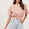 Volume Shoulder Short Sleeve Crop Tee -Outlet Cozi Luxe Store AT16708 DUSTYROSE 3