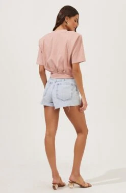 Volume Shoulder Short Sleeve Crop Tee 23 Volume Shoulder Short Sleeve Crop Tee -Outlet Cozi Luxe Store AT16708 DUSTYROSE 5