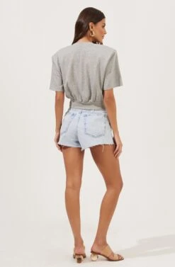 Volume Shoulder Short Sleeve Crop Tee 36 Volume Shoulder Short Sleeve Crop Tee -Outlet Cozi Luxe Store AT16708 HEATHERGREY 4