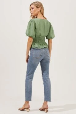 Bubble Sleeve Smocked Top 25 Bubble Sleeve Smocked Top -Outlet Cozi Luxe Store AT16720 003 SAGE 5