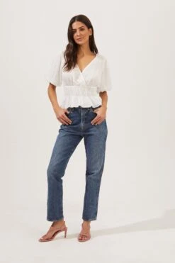 Bubble Sleeve Smocked Top 16 Bubble Sleeve Smocked Top -Outlet Cozi Luxe Store AT16720 003 WHITE 1