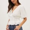 Bubble Sleeve Smocked Top -Outlet Cozi Luxe Store AT16720 003 WHITE 2