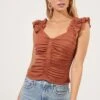 Ruched Button Front Top -Outlet Cozi Luxe Store AT16724 BROWN 2 f9df6245 b420 41ac a98a 1a4485f6fff0