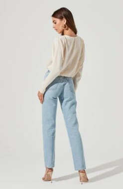 Pleated Shoulder Long Sleeve Top -Outlet Cozi Luxe Store AT16811B CREAM 1932