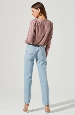 Pleated Shoulder Long Sleeve Top -Outlet Cozi Luxe Store AT16811B MAUVE 1948