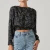 Pleated Shoulder Long Sleeve Floral Top -Outlet Cozi Luxe Store AT16811 BLACKSKETCH 2
