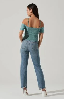 Ruched Off Shoulder Top 18 Ruched Off Shoulder Top -Outlet Cozi Luxe Store AT16814B DARKSAGE 0495