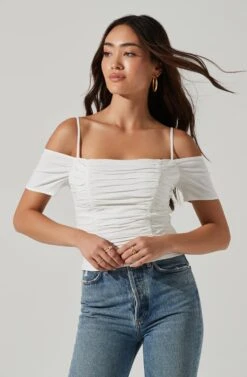 Ruched Off Shoulder Top 22 Ruched Off Shoulder Top -Outlet Cozi Luxe Store AT16814B WHITE 0461