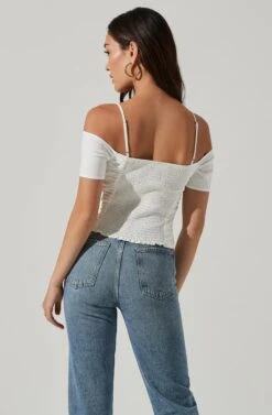 Ruched Off Shoulder Top 25 Ruched Off Shoulder Top -Outlet Cozi Luxe Store AT16814B WHITE 0473