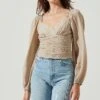 Swiss Dot Puff Sleeve Top -Outlet Cozi Luxe Store AT16898 TAUPE 2
