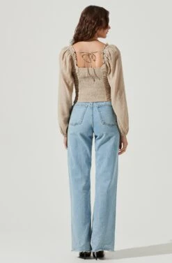 Swiss Dot Puff Sleeve Top -Outlet Cozi Luxe Store AT16898 TAUPE 3