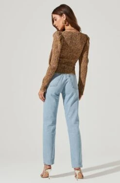 Long Sleeve Floral Cinched Bust Top -Outlet Cozi Luxe Store AT16915B MUSTARDFLORAL 1423