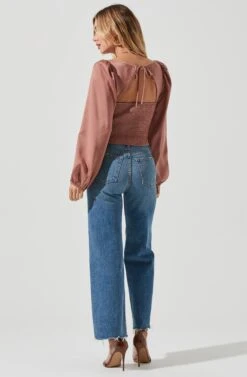 Long Sleeve Milkmaid Top -Outlet Cozi Luxe Store AT16942 DARKBLUSH 4