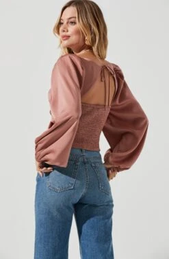 Long Sleeve Milkmaid Top -Outlet Cozi Luxe Store AT16942 DARKBLUSH 5