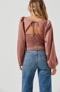 Long Sleeve Milkmaid Top -Outlet Cozi Luxe Store AT16942 DARKBLUSH 6