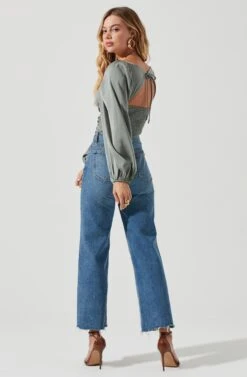 Long Sleeve Milkmaid Top -Outlet Cozi Luxe Store AT16942 SAGE 3
