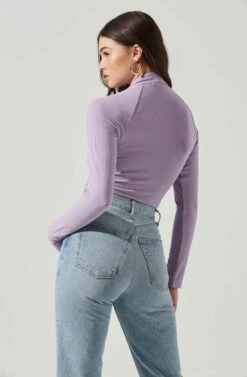 Long Sleeve Cutout Bodysuit -Outlet Cozi Luxe Store AT16961 PURPLE 7