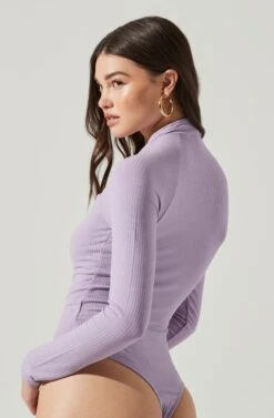 Long Sleeve Cutout Bodysuit -Outlet Cozi Luxe Store AT16961 PURPLE 9