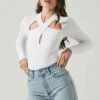 Long Sleeve Cutout Bodysuit -Outlet Cozi Luxe Store AT16961 WHITE 3