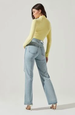 Long Sleeve Cutout Bodysuit -Outlet Cozi Luxe Store AT16961 YELLOW 4