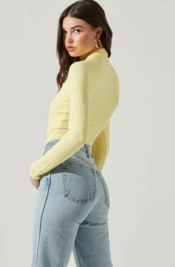 Long Sleeve Cutout Bodysuit -Outlet Cozi Luxe Store AT16961 YELLOW 5