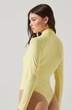 Long Sleeve Cutout Bodysuit -Outlet Cozi Luxe Store AT16961 YELLOW 7