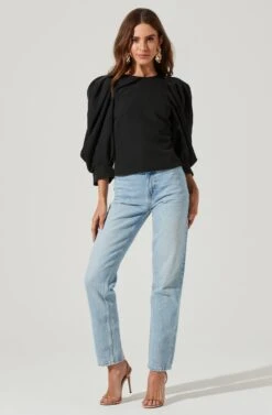 Bubble Half Sleeve Top -Outlet Cozi Luxe Store AT16983 BLACK 1