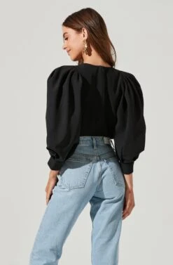 Bubble Half Sleeve Top -Outlet Cozi Luxe Store AT16983 BLACK 10