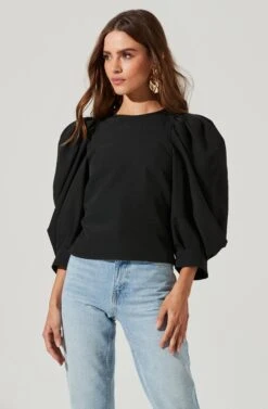 Bubble Half Sleeve Top -Outlet Cozi Luxe Store AT16983 BLACK 3
