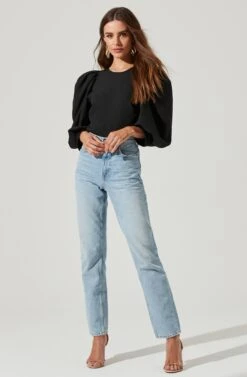 Bubble Half Sleeve Top -Outlet Cozi Luxe Store AT16983 BLACK 4