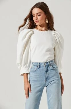 Bubble Half Sleeve Top -Outlet Cozi Luxe Store AT16983 WHITE 1377