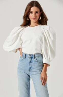 Bubble Half Sleeve Top -Outlet Cozi Luxe Store AT16983 WHITE 1378