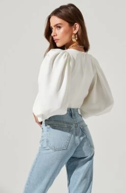 Bubble Half Sleeve Top -Outlet Cozi Luxe Store AT16983 WHITE 1387