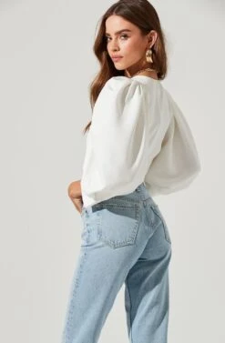 Bubble Half Sleeve Top -Outlet Cozi Luxe Store AT16983 WHITE 1388