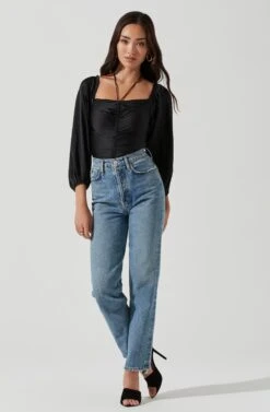 Long Sleeve Cinch Center Convertible Neckline Bodysuit -Outlet Cozi Luxe Store AT17059 BLACK 1398 61cbe010 e125 4a26 89e9 869ad40087d7