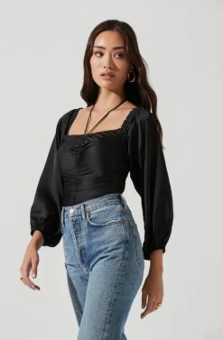 Long Sleeve Cinch Center Convertible Neckline Bodysuit -Outlet Cozi Luxe Store AT17059 BLACK 1403 0616d5b6 595d 44ae 94c0 033c86bf251b