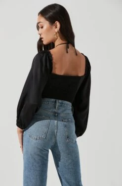 Long Sleeve Cinch Center Convertible Neckline Bodysuit -Outlet Cozi Luxe Store AT17059 BLACK 1408 2e2e7822 8065 4a1c a4bd a75ccf68bf39