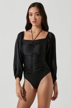 Long Sleeve Cinch Center Convertible Neckline Bodysuit -Outlet Cozi Luxe Store AT17059 BLACK 1412 aafb27a5 0c99 4f88 920a cf792ed88bb4