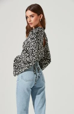 Long Sleeve Back Cutout Tie Waist Top -Outlet Cozi Luxe Store AT17082 BLACKDAISY 2051