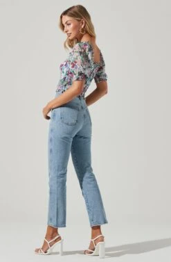 Floral Smocked Half Sleeve Top -Outlet Cozi Luxe Store AT17084 PINKGREENFLORAL 00471