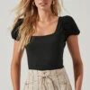 Puff Sleeve Square Neck Bodysuit 1 Puff Sleeve Square Neck Bodysuit -Outlet Cozi Luxe Store AT17138 BLACK 1235
