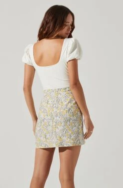 Puff Sleeve Square Neck Bodysuit -Outlet Cozi Luxe Store AT17138 WHITE 6