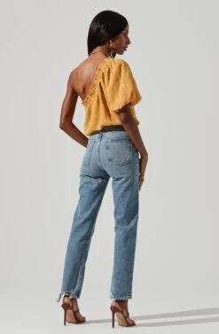 Jacquard One Sleeve Top -Outlet Cozi Luxe Store AT17151 MUSTARD 0894