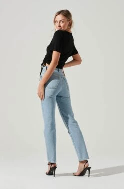 Cinched Side Crop Tee -Outlet Cozi Luxe Store AT17186 BLACK 1506