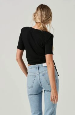 Cinched Side Crop Tee -Outlet Cozi Luxe Store AT17186 BLACK 1512