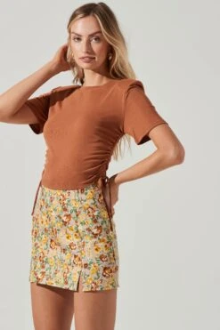 Cinched Side Crop Tee -Outlet Cozi Luxe Store AT17186 TAN 1109