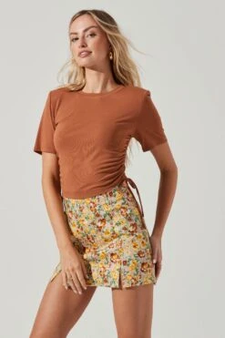 Cinched Side Crop Tee -Outlet Cozi Luxe Store AT17186 TAN 1111