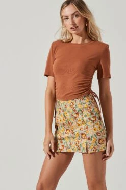 Cinched Side Crop Tee -Outlet Cozi Luxe Store AT17186 TAN 1112