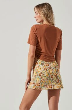 Cinched Side Crop Tee -Outlet Cozi Luxe Store AT17186 TAN 1127