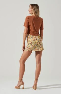 Cinched Side Crop Tee -Outlet Cozi Luxe Store AT17186 TAN 1129